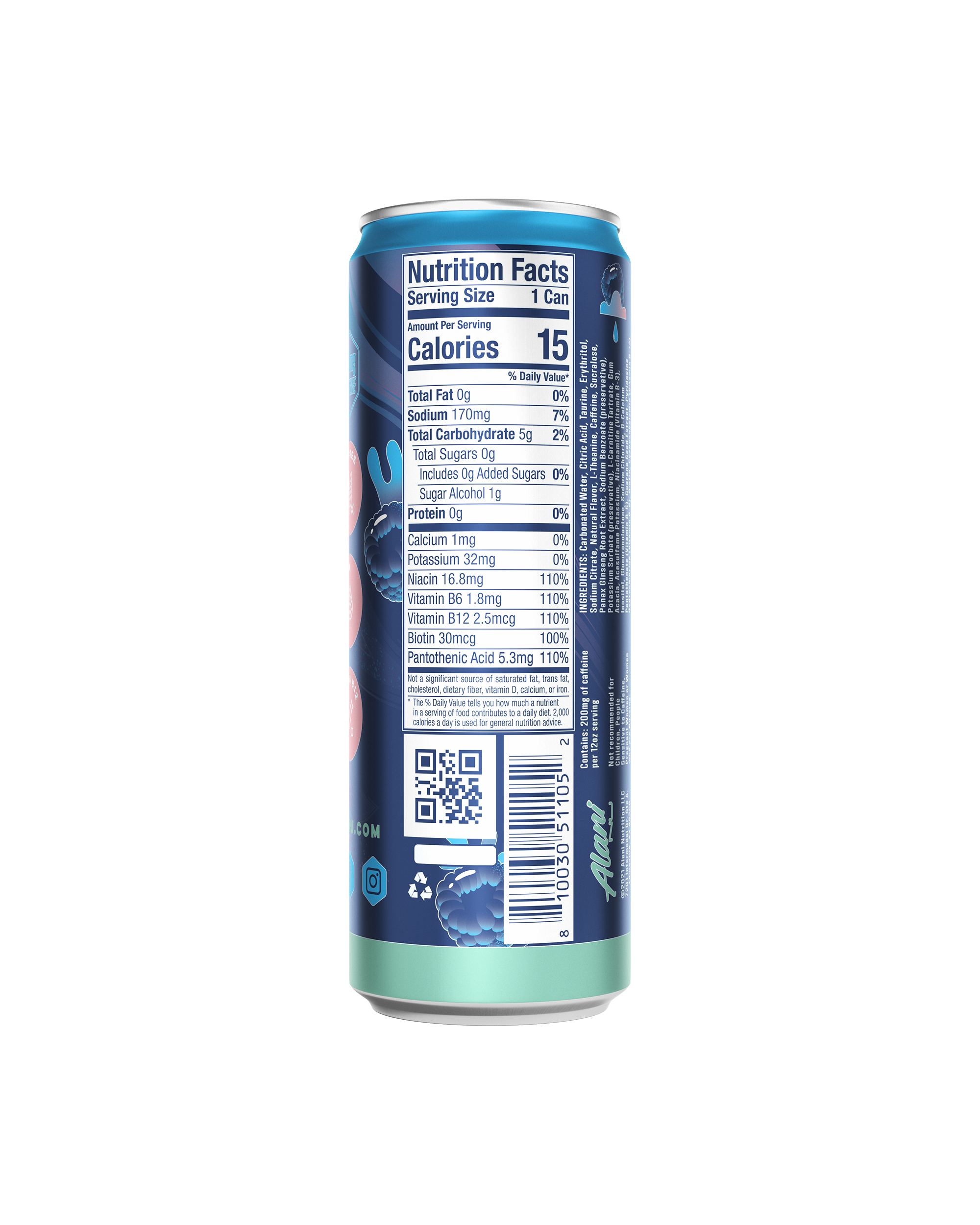 A back view of Energy Drink in Breezeberry flavor highlighting nutrition facts.