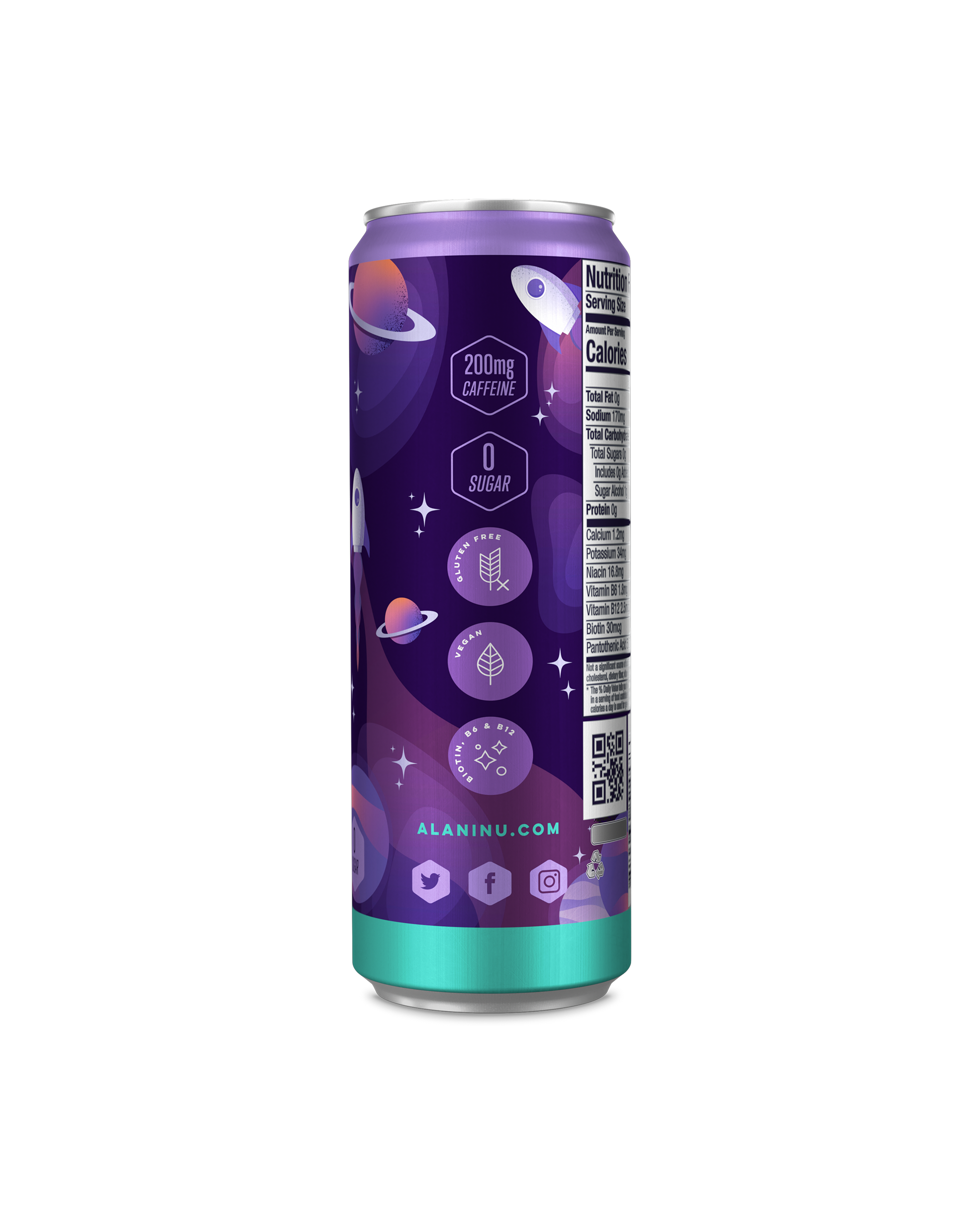 A side view of Energy drink in Cosmic Stardust flavor showcasing details of product.